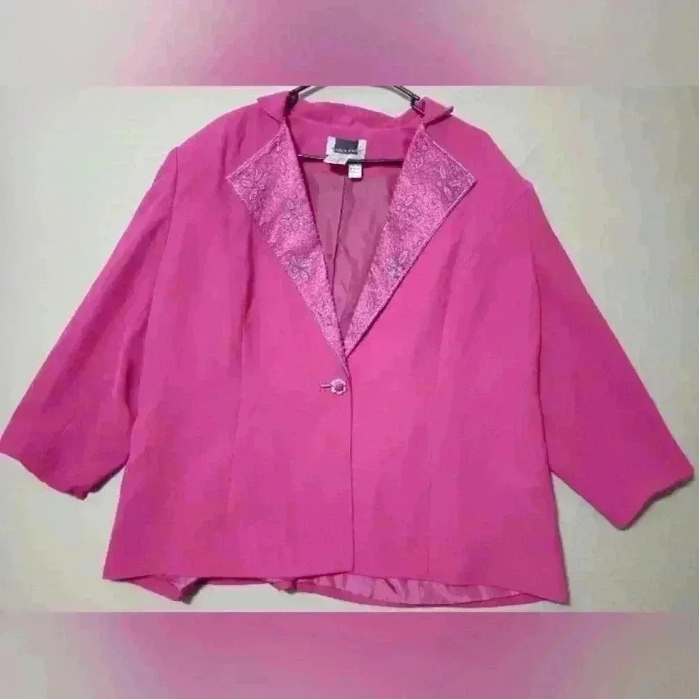Maggie Barnes Blazer Women's Sz 26 One Button Vtg Pink Embroidered Barbiecore